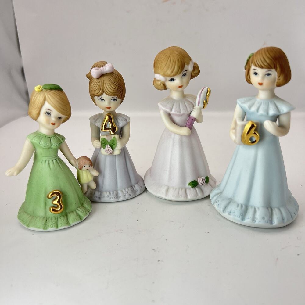 Vintage Enesco Growing Up Birthday Girls 3 4 5 6 Girl Figurines Lot Brunette